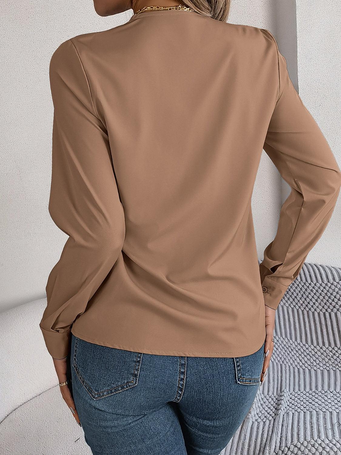 V-Neck Long Sleeve Blouse - Bona Fide Fashion