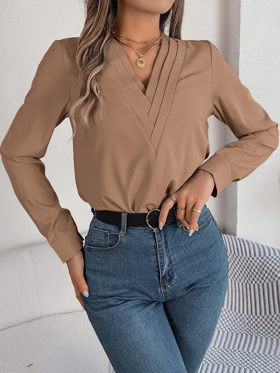 V-Neck Long Sleeve Blouse - Bona Fide Fashion