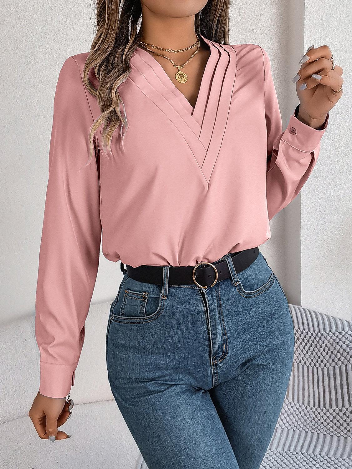 V-Neck Long Sleeve Blouse - Bona Fide Fashion