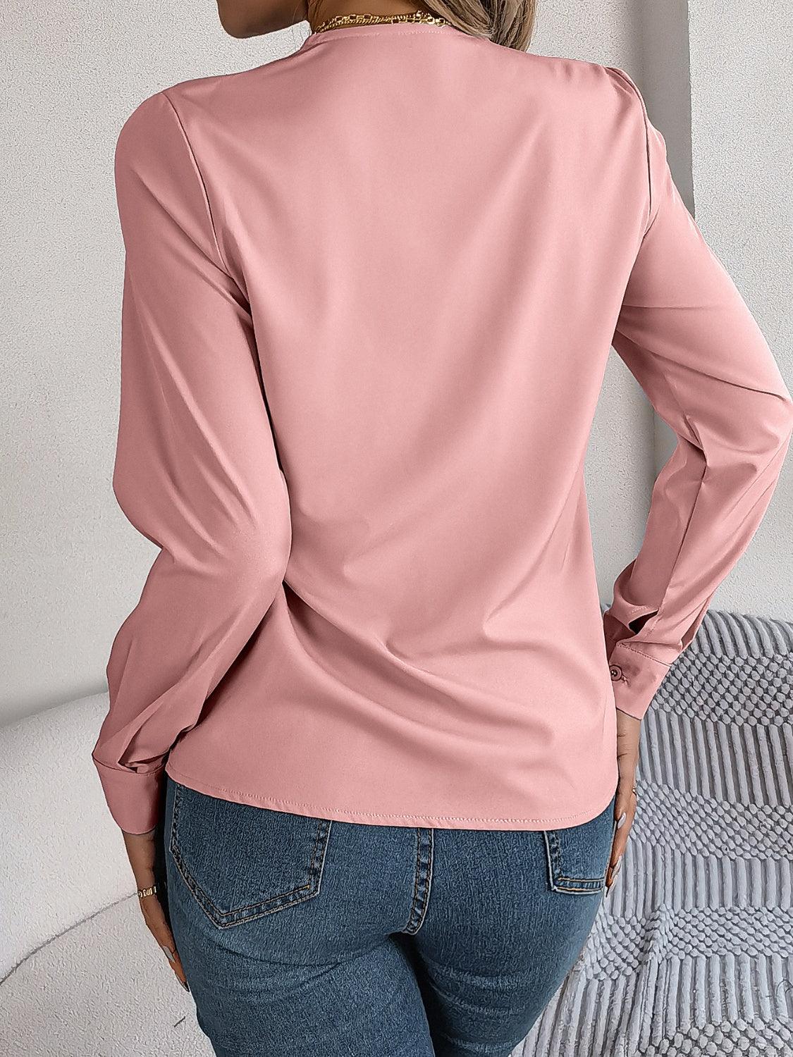 V-Neck Long Sleeve Blouse - Bona Fide Fashion