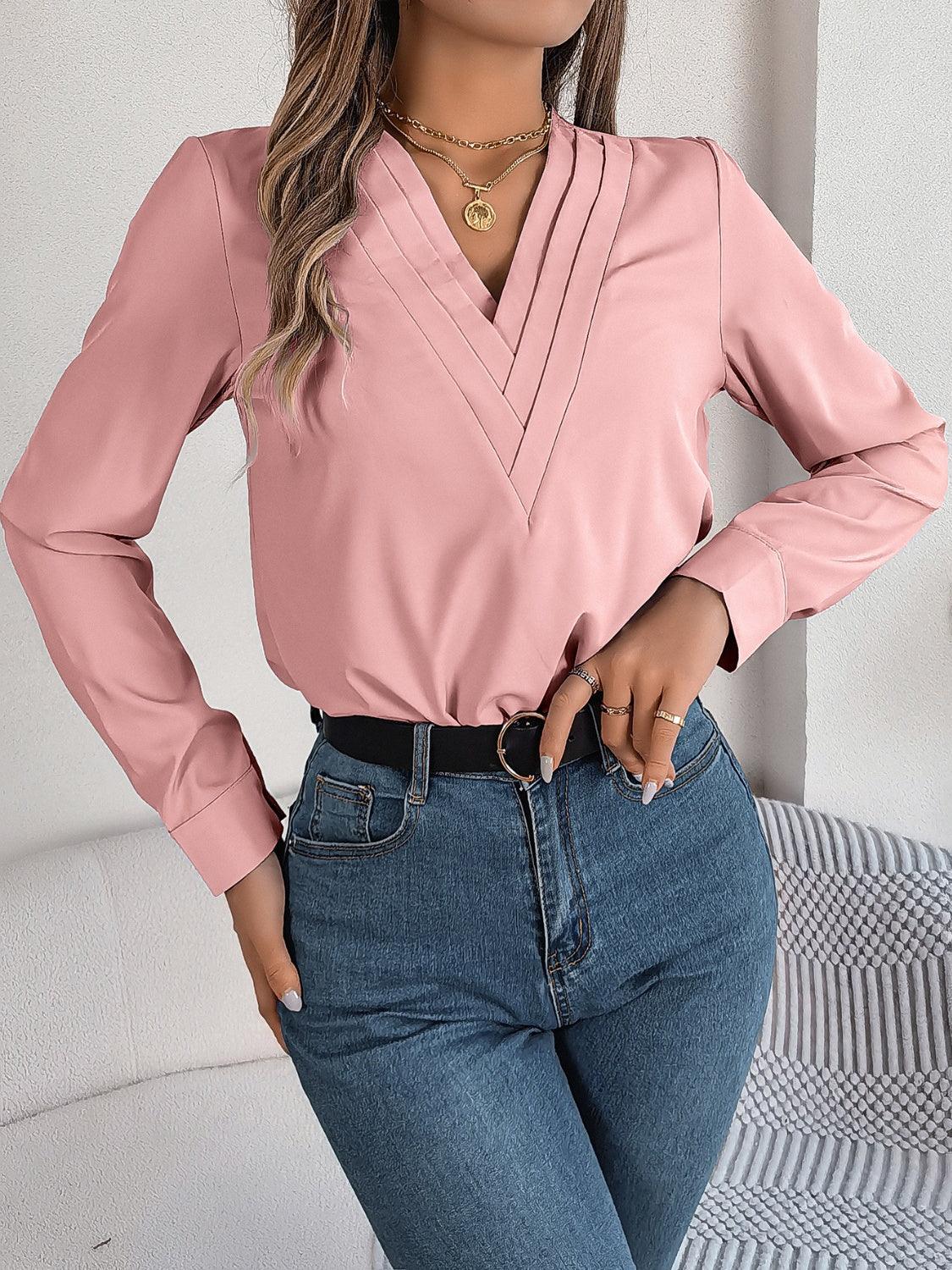 V-Neck Long Sleeve Blouse - Bona Fide Fashion