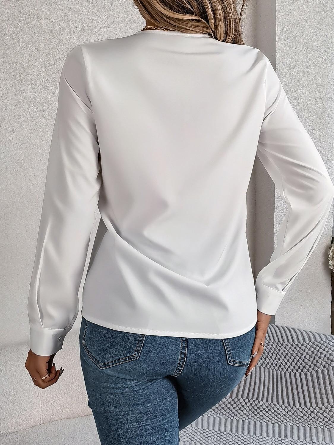 V-Neck Long Sleeve Blouse - Bona Fide Fashion