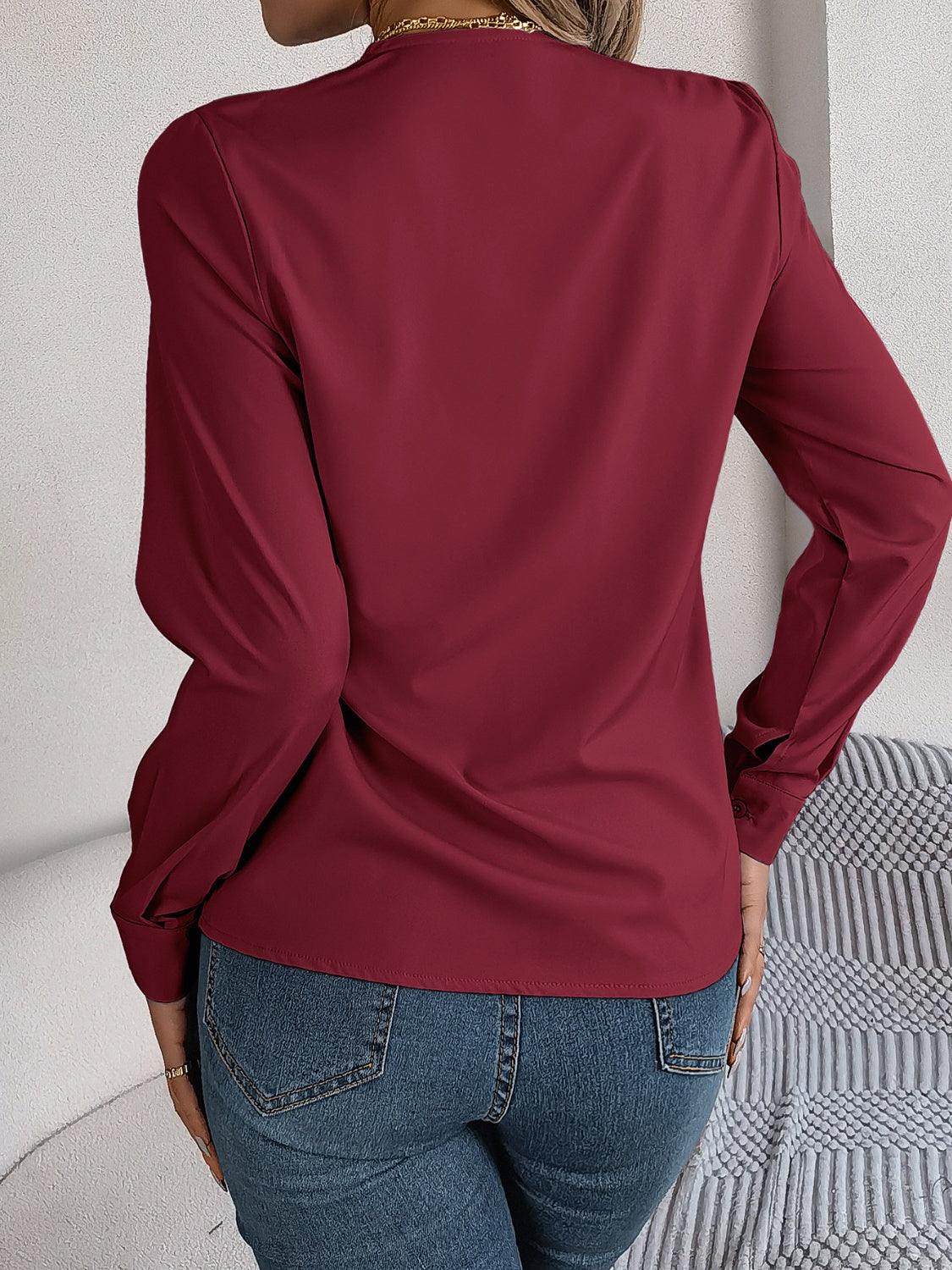 V-Neck Long Sleeve Blouse - Bona Fide Fashion