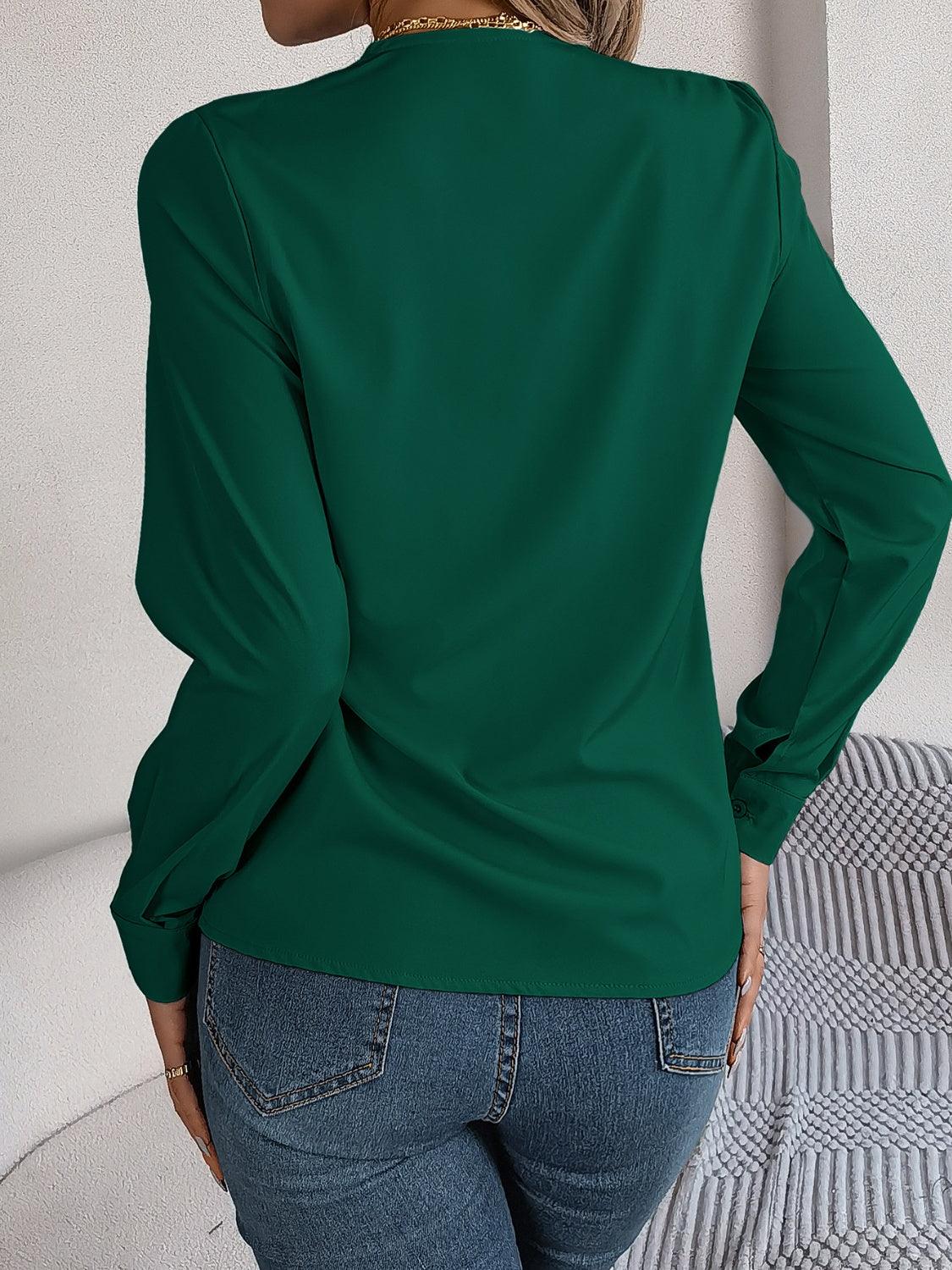 V-Neck Long Sleeve Blouse - Bona Fide Fashion