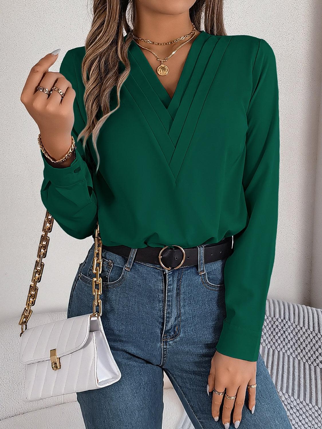 V-Neck Long Sleeve Blouse - Bona Fide Fashion