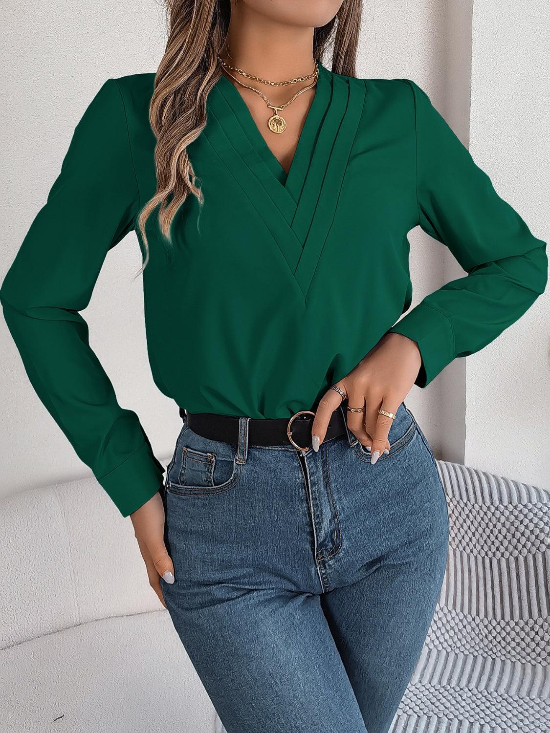 V-Neck Long Sleeve Blouse - Bona Fide Fashion