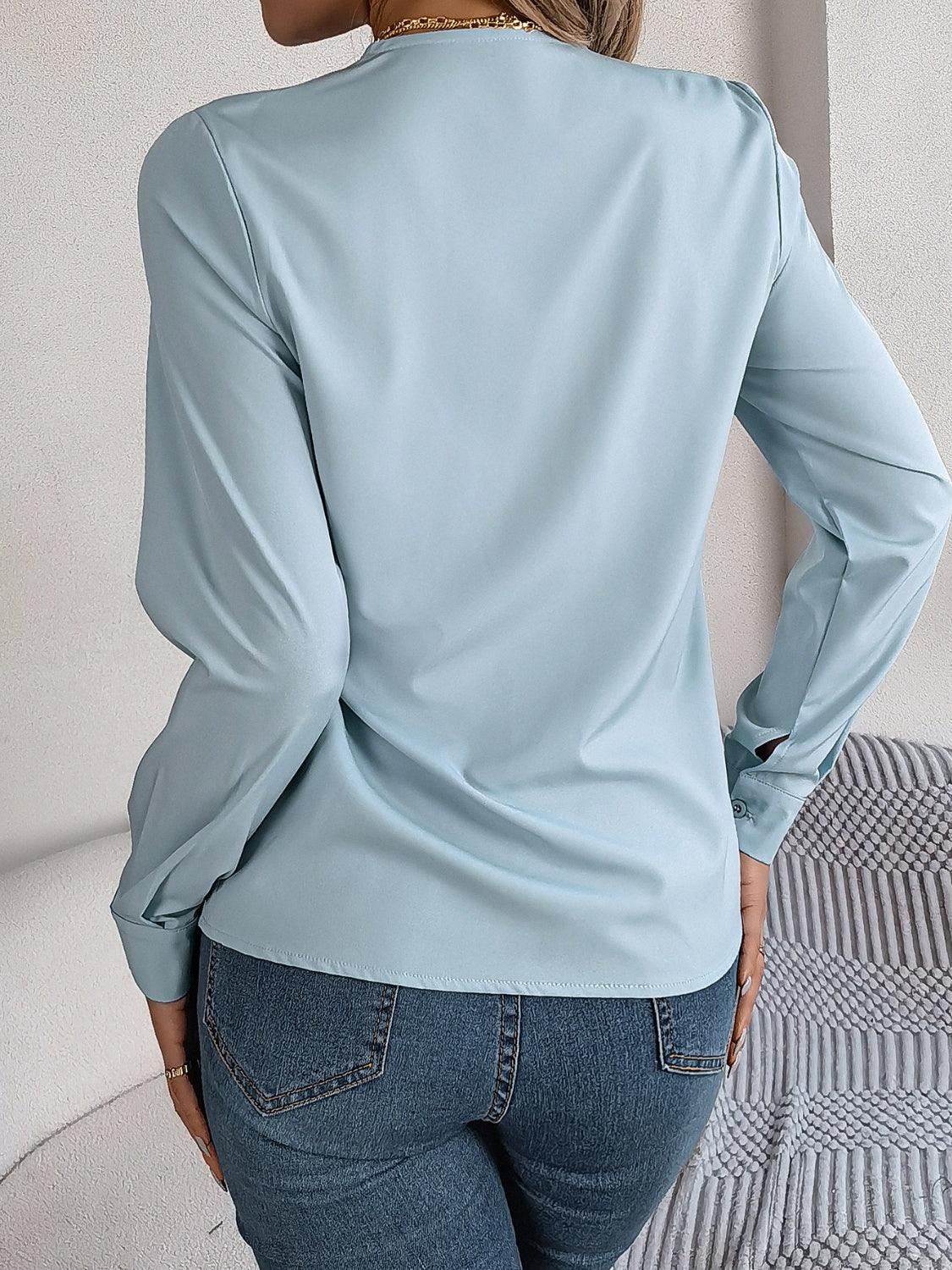 V-Neck Long Sleeve Blouse - Bona Fide Fashion