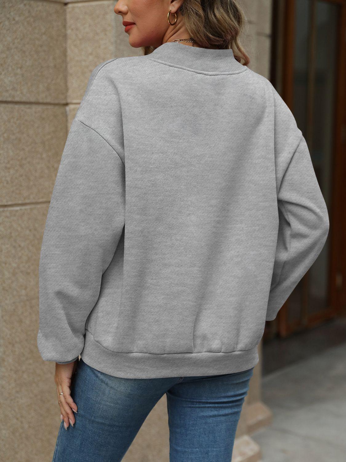 V-Neck Long Sleeve Dropped Shoulder Sweatshirt - Bona Fide Fashion