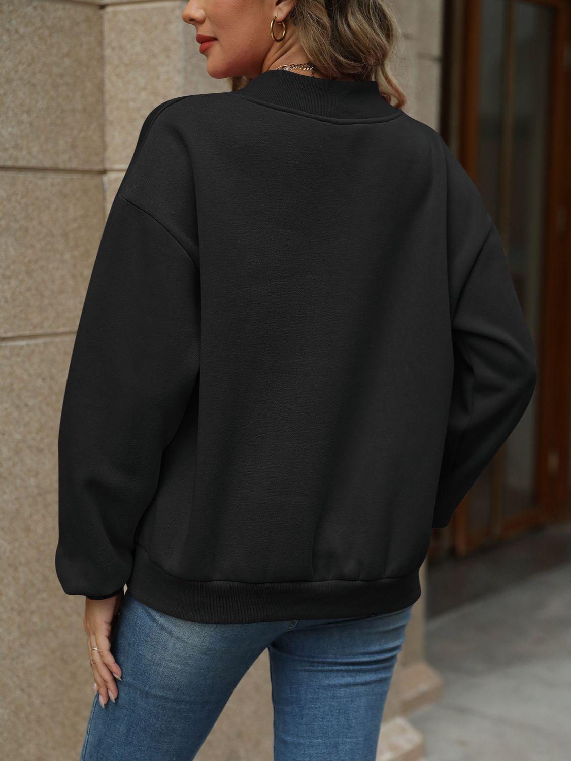 V-Neck Long Sleeve Dropped Shoulder Sweatshirt - Bona Fide Fashion