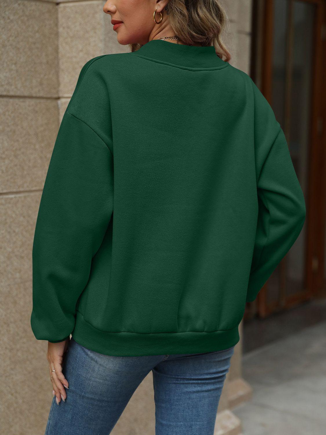 V-Neck Long Sleeve Dropped Shoulder Sweatshirt - Bona Fide Fashion