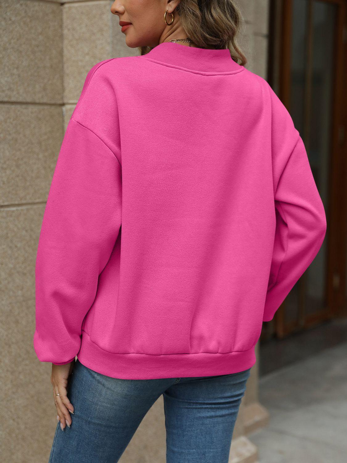 V-Neck Long Sleeve Dropped Shoulder Sweatshirt - Bona Fide Fashion