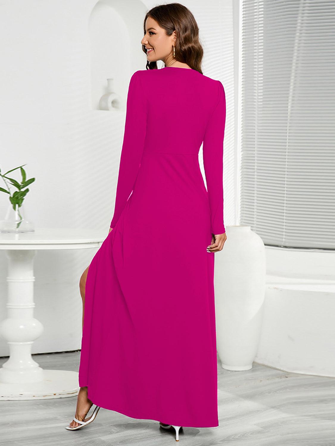 V-Neck Long Sleeve Split Dress - Bona Fide Fashion