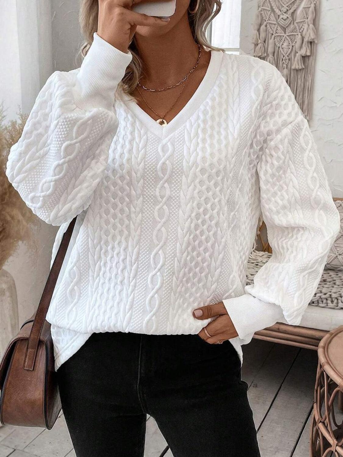 V-Neck Long Sleeve Sweatshirt - Bona Fide Fashion