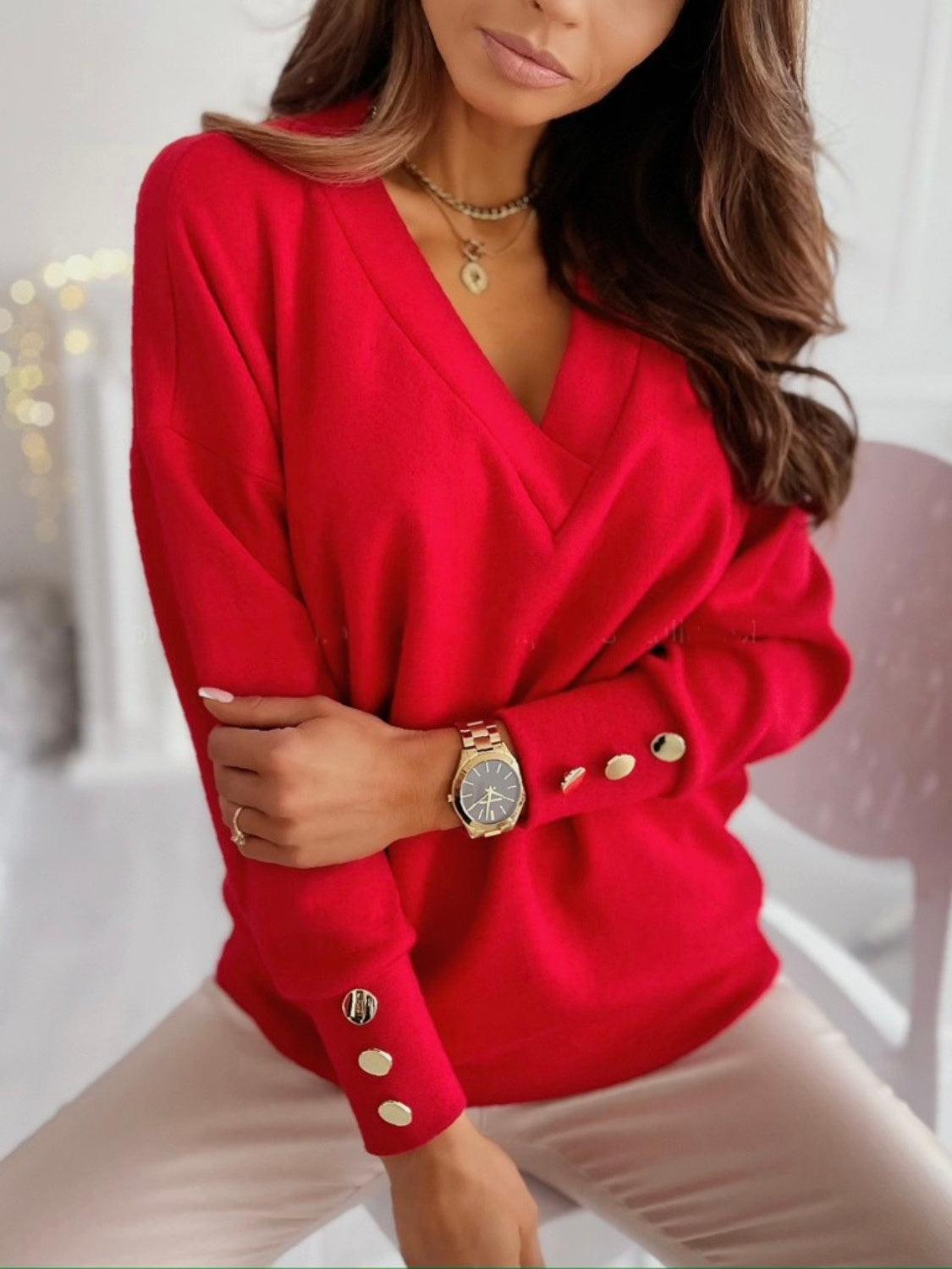 V-Neck Long Sleeve Sweatshirt - Bona Fide Fashion