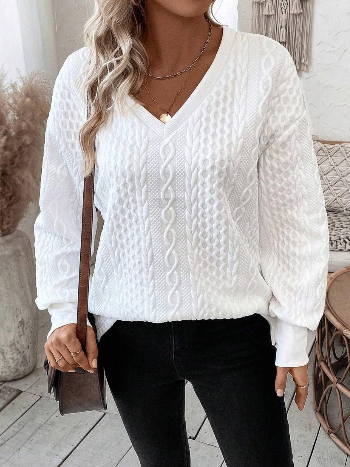 V-Neck Long Sleeve Sweatshirt - Bona Fide Fashion