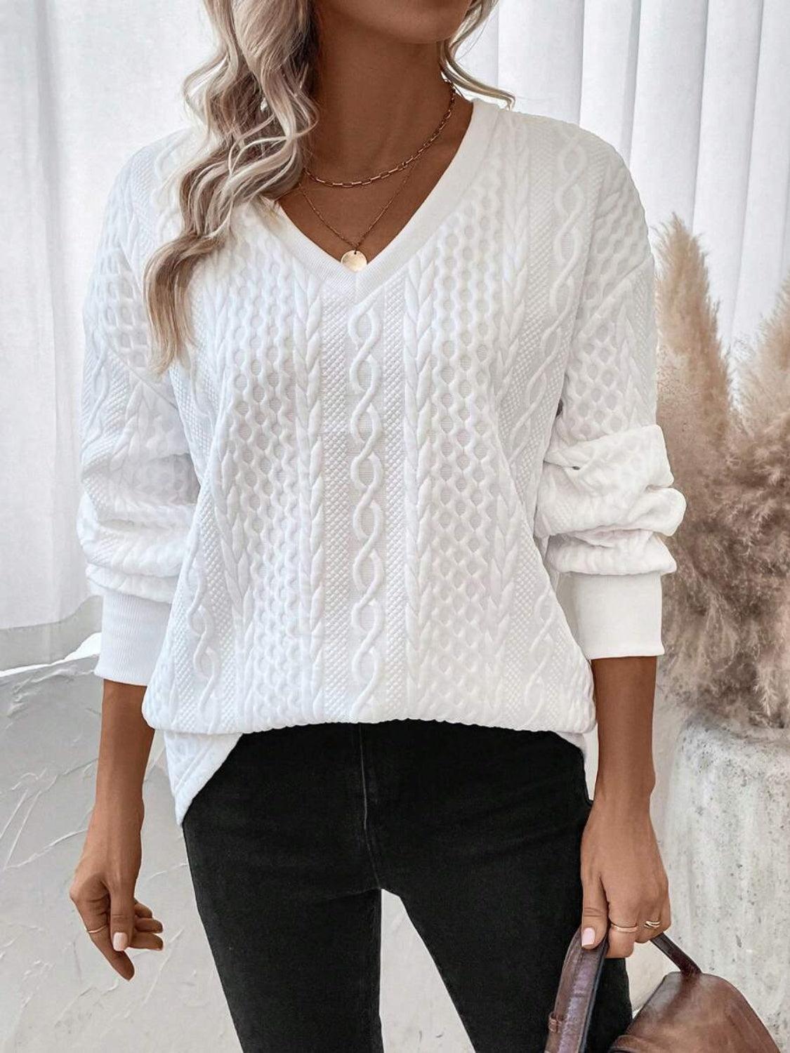 V-Neck Long Sleeve Sweatshirt - Bona Fide Fashion