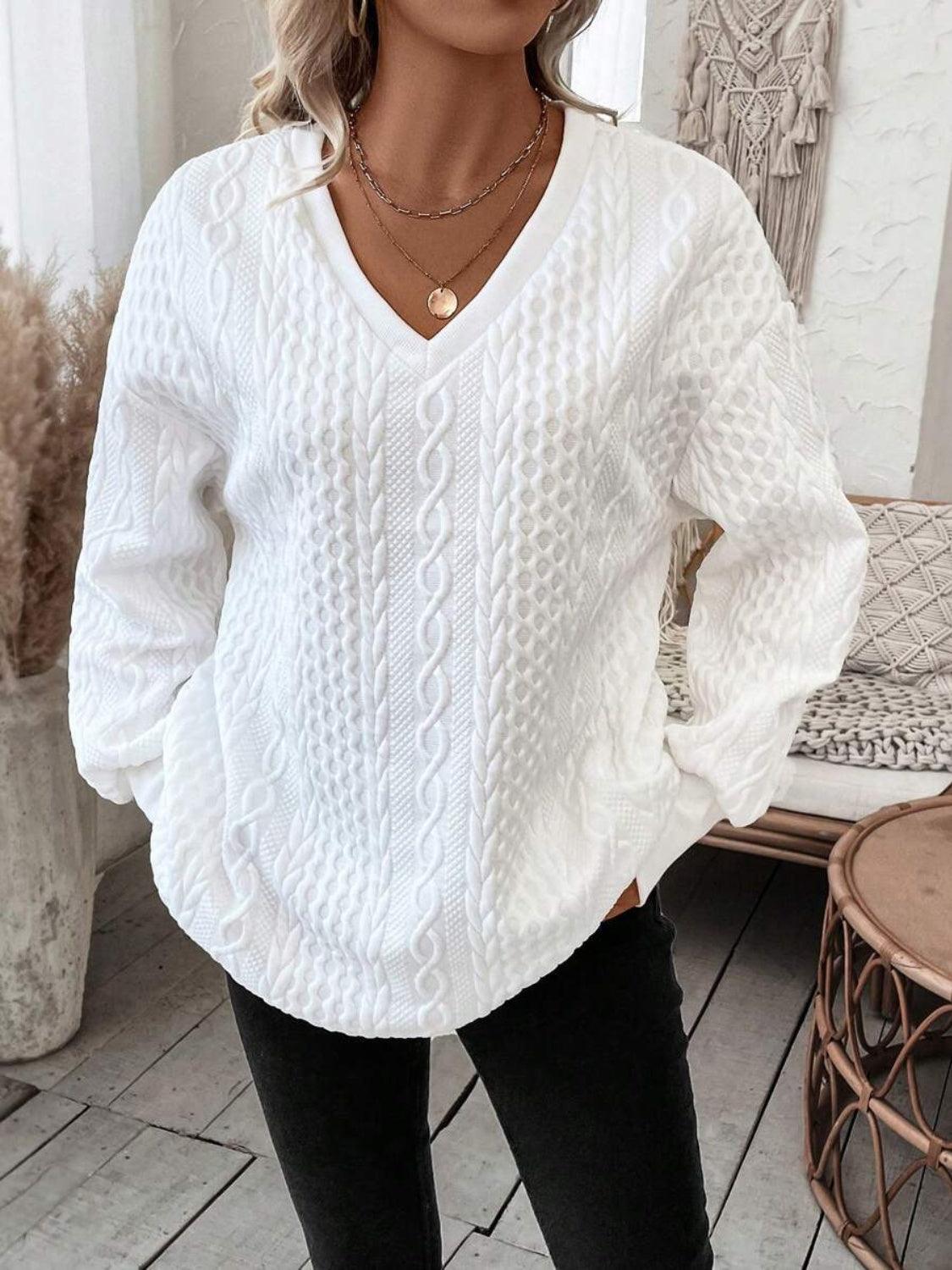 V-Neck Long Sleeve Sweatshirt - Bona Fide Fashion