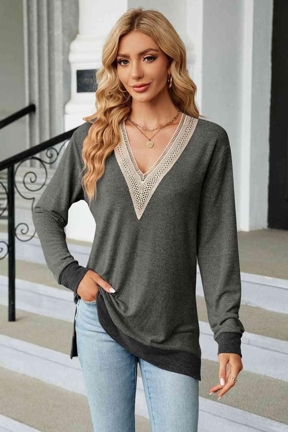 V-Neck Long Sleeve T-Shirt - Bona Fide Fashion