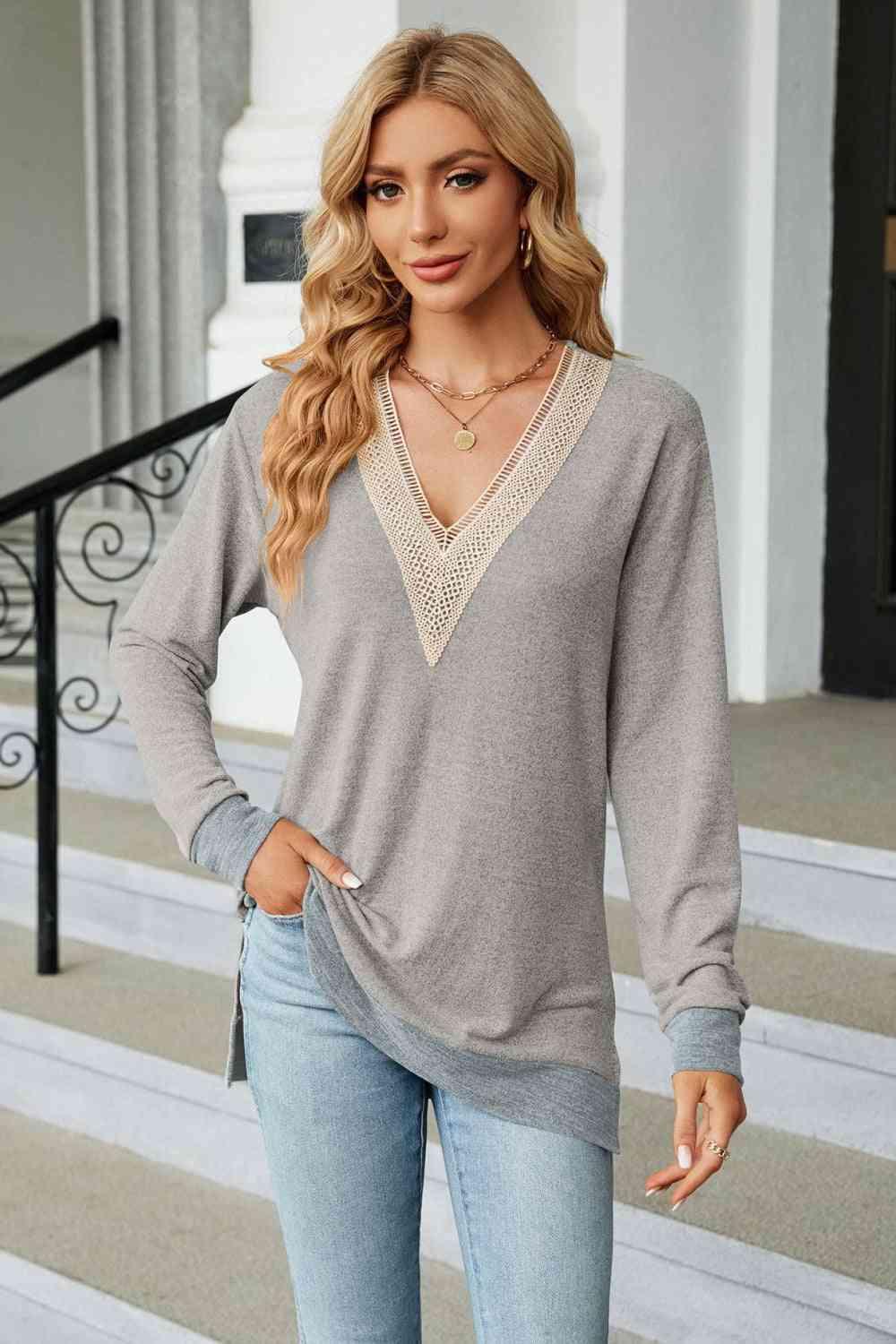 V-Neck Long Sleeve T-Shirt - Bona Fide Fashion