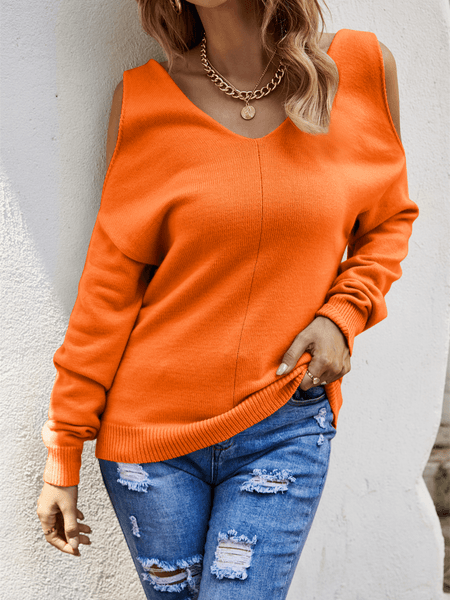 V-Neck Off-The-Shoulder Knit Sweater
 HFLHHS5SZT - Bona Fide Fashion