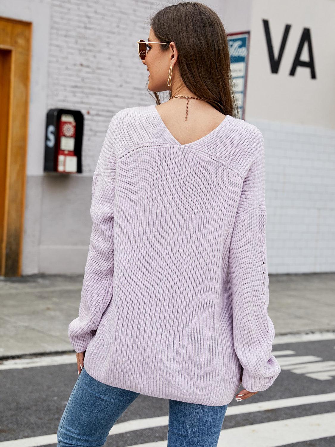 V-Neck Rib-Knit Top - Bona Fide Fashion