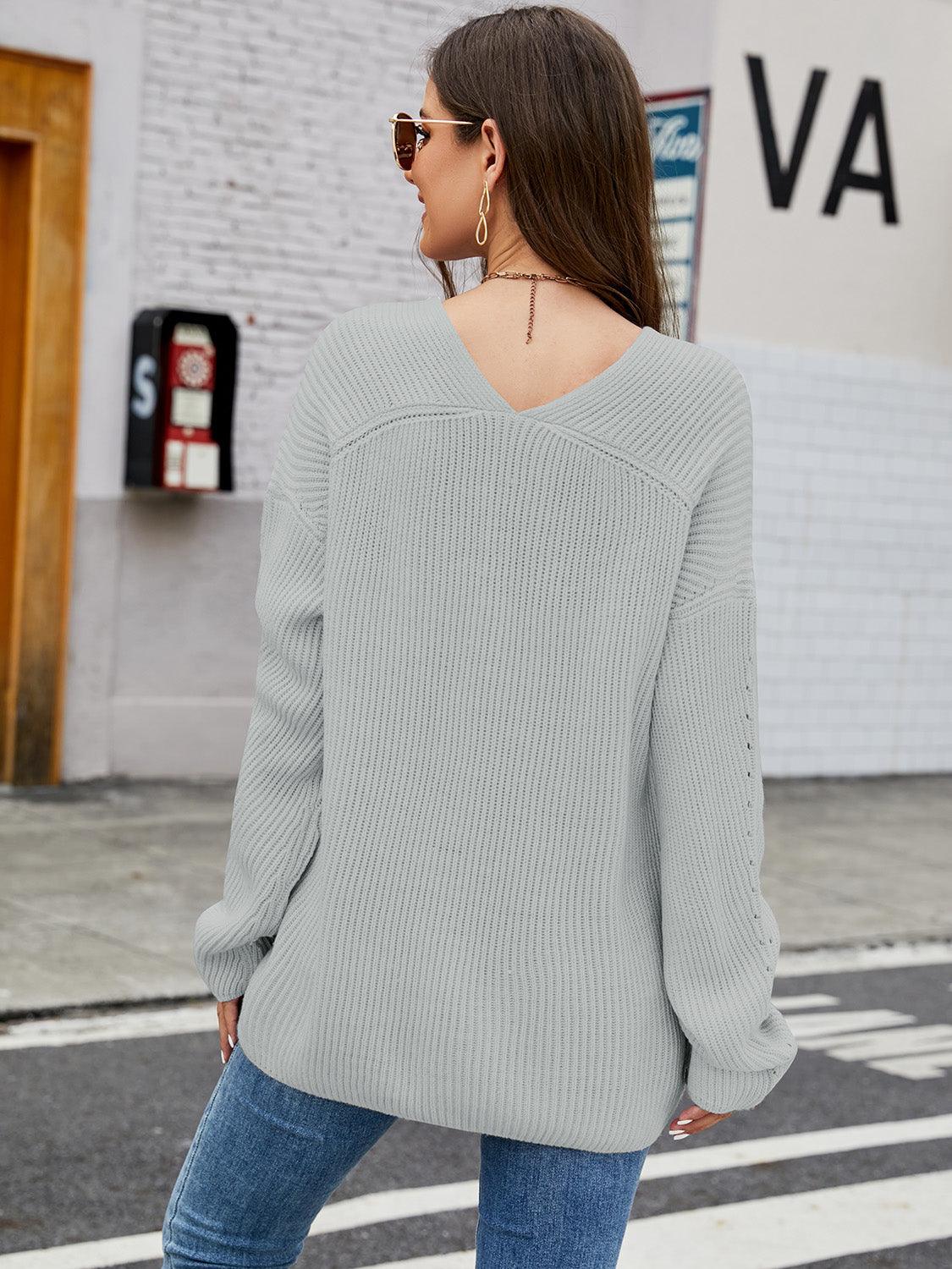 V-Neck Rib-Knit Top - Bona Fide Fashion