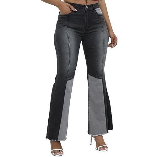 vanberfia Women Mid Waist Stretchy Patchwork Denim Pants Jeans(3XL,JS8008-2) - Bona Fide Fashion