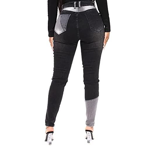 vanberfia Women Mid Waist Stretchy Patchwork Denim Pants Jeans(L,JS9079-2) - Bona Fide Fashion