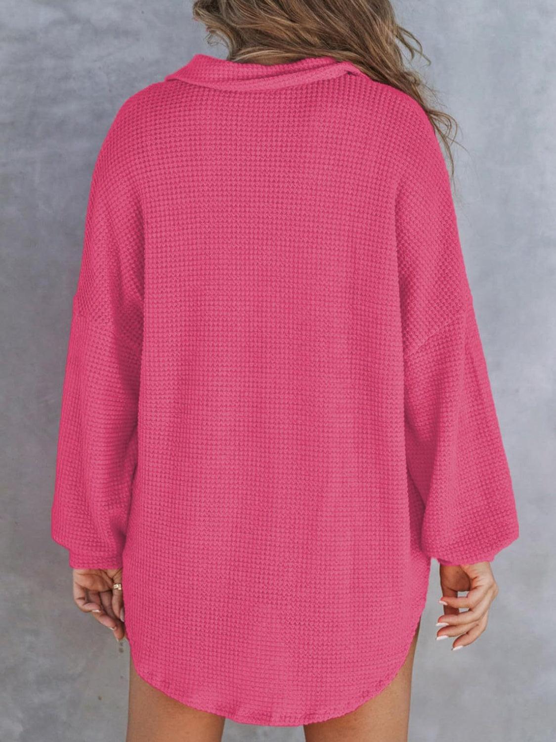 Waffle-Knit Dropped Shoulder Long Sleeve Sweatshirt - Bona Fide Fashion