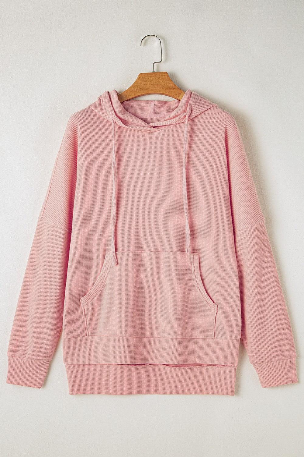 Waffle-Knit Long Sleeve Hoodie - Bona Fide Fashion