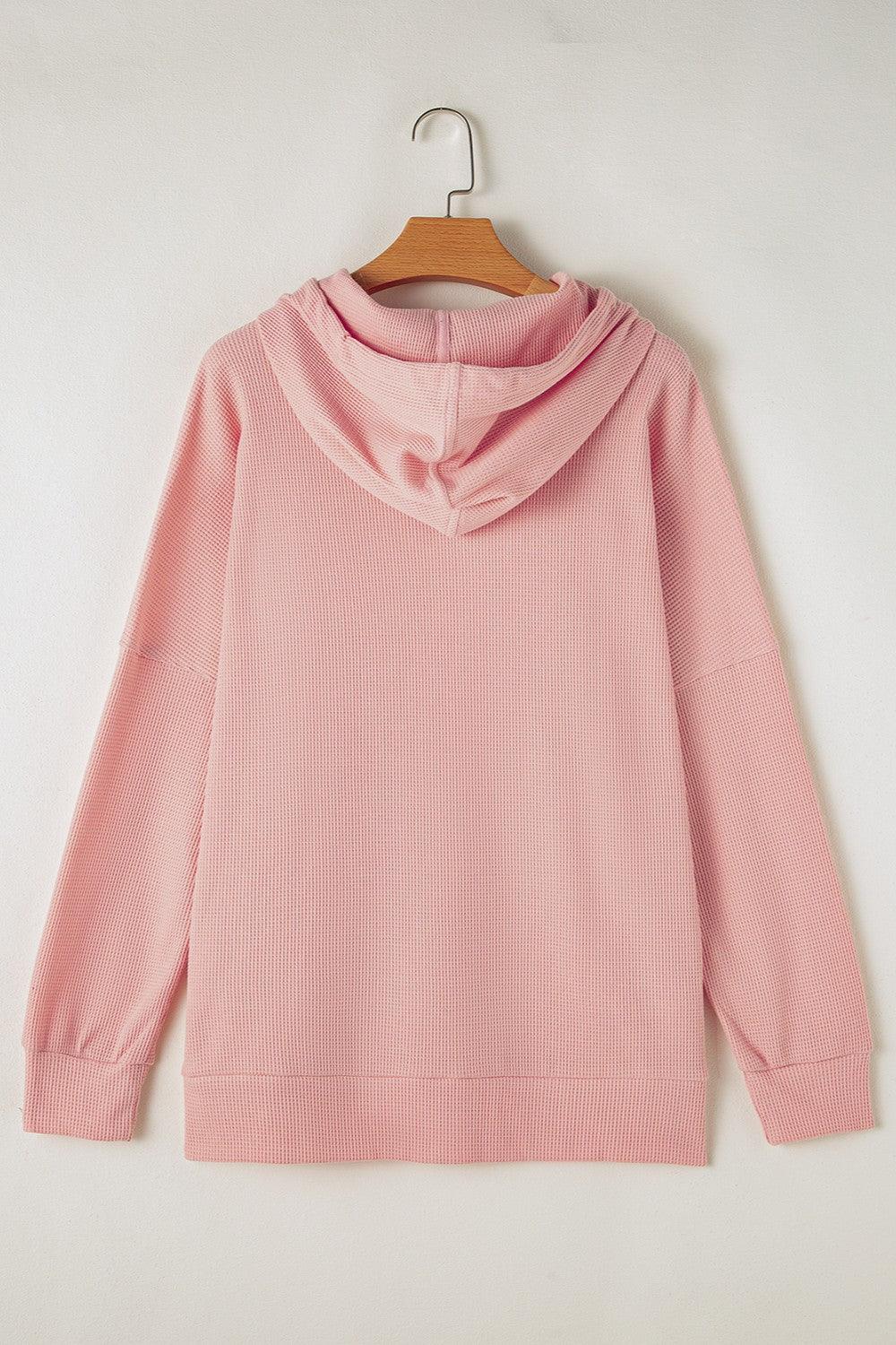 Waffle-Knit Long Sleeve Hoodie - Bona Fide Fashion