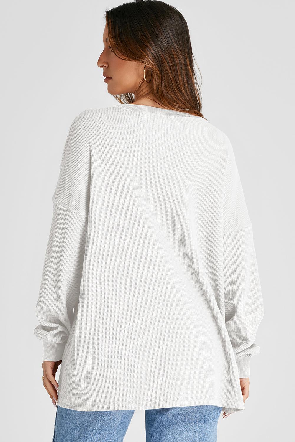 Waffle-Knit Long Sleeve Sweatshirt - Bona Fide Fashion