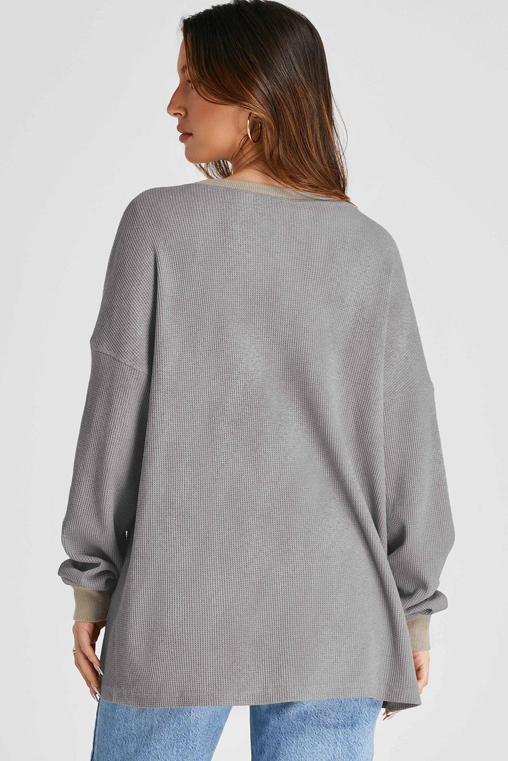 Waffle-Knit Long Sleeve Sweatshirt - Bona Fide Fashion