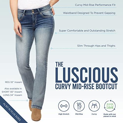 WallFlower Women's Luscious Curvy Bootcut Mid-Rise Insta Stretch Juniors Jeans (Standard and Plus), Jenna, 7 - Bona Fide Fashion
