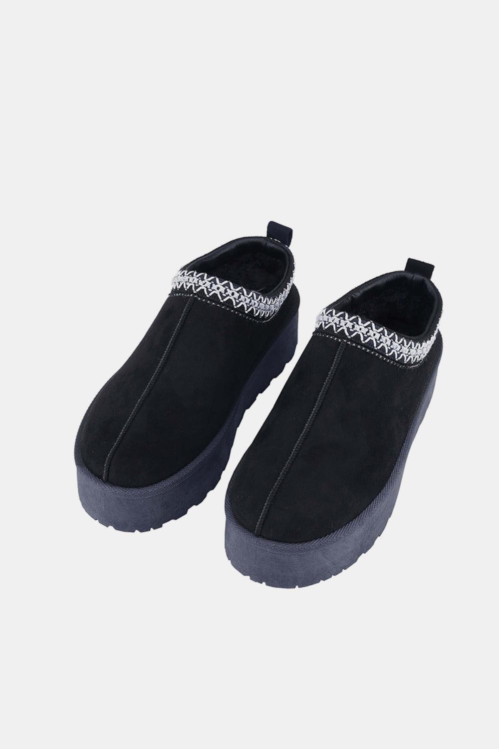 Weeboo Platform Embroidered Trim Slip-On Boots - Bona Fide Fashion