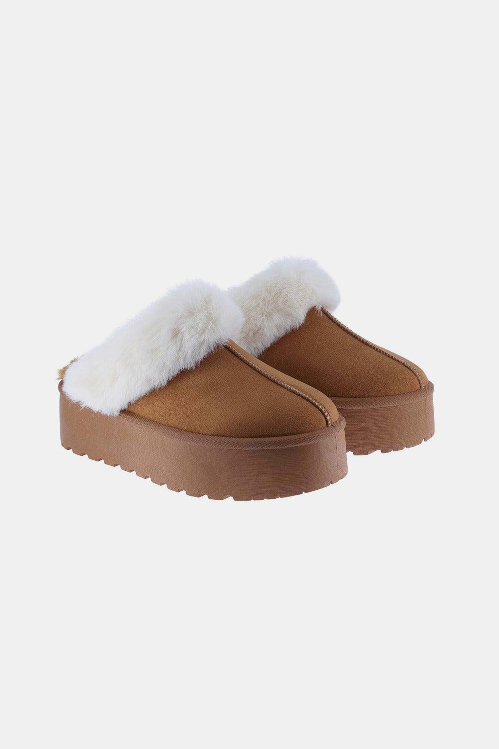 Weeboo Thick Bottom Fur Trim Snow Slippers - Bona Fide Fashion