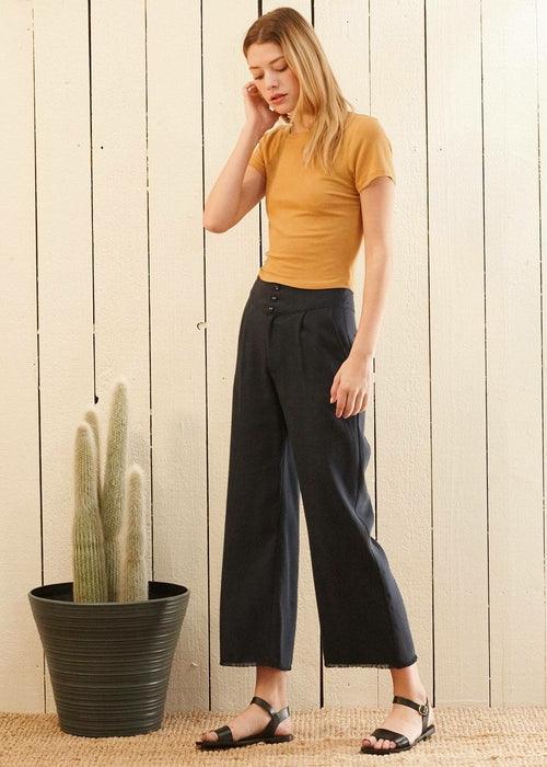 Women's Fringe Hem Cropped Pants in Navy - Bona Fide Fashion