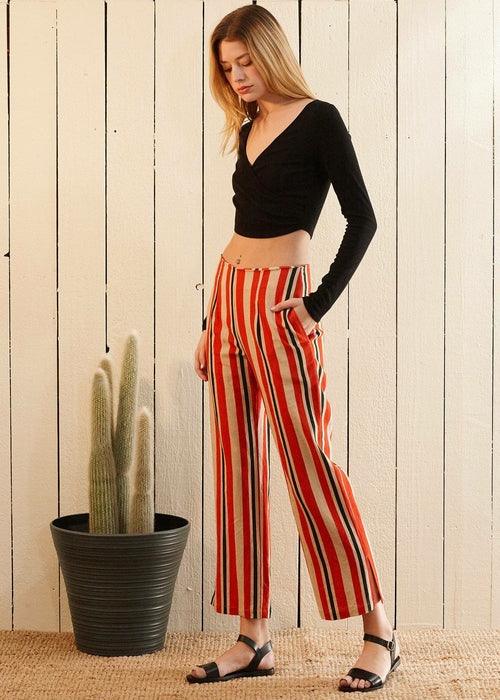 Women's Hi-waisted Cropped Pants in Poppy Multi - Bona Fide Fashion