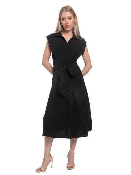 Women's Midi Shirt Dress Solid Collar V Neck Button Down High Waist Sleeveless HWE2XCBNTN - Bona Fide Fashion