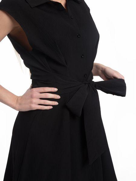 Women's Midi Shirt Dress Solid Collar V Neck Button Down High Waist Sleeveless HWE2XCBNTN - Bona Fide Fashion