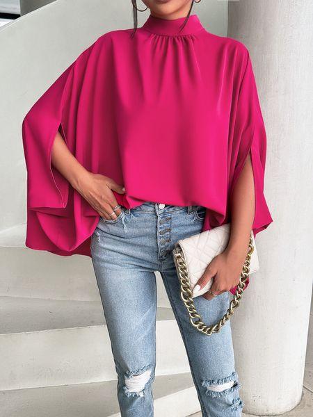 Women's Oversize Smock Neck Knot Back Batwing Sleeve Blouse Shirt Top HY69E4ZBQD - Bona Fide Fashion