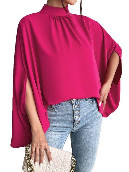 Women's Oversize Smock Neck Knot Back Batwing Sleeve Blouse Shirt Top HY69E4ZBQD - Bona Fide Fashion