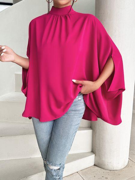 Women's Oversize Smock Neck Knot Back Batwing Sleeve Blouse Shirt Top HY69E4ZBQD - Bona Fide Fashion