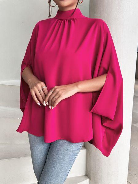 Women's Oversize Smock Neck Knot Back Batwing Sleeve Blouse Shirt Top HY69E4ZBQD - Bona Fide Fashion