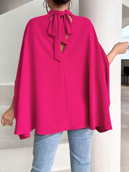 Women's Oversize Smock Neck Knot Back Batwing Sleeve Blouse Shirt Top HY69E4ZBQD - Bona Fide Fashion