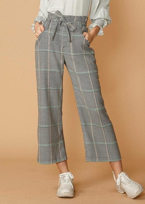 Women's Plaid Tie Waist Cropped Pants in Fall Glen - Bona Fide Fashion