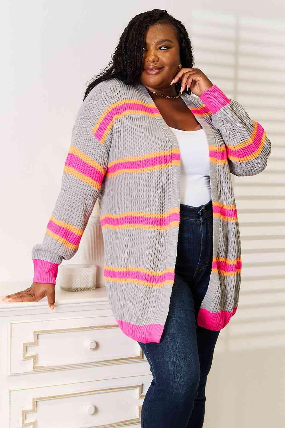 Woven Right Ribbed Long Sleeve Cardigan - Bona Fide Fashion