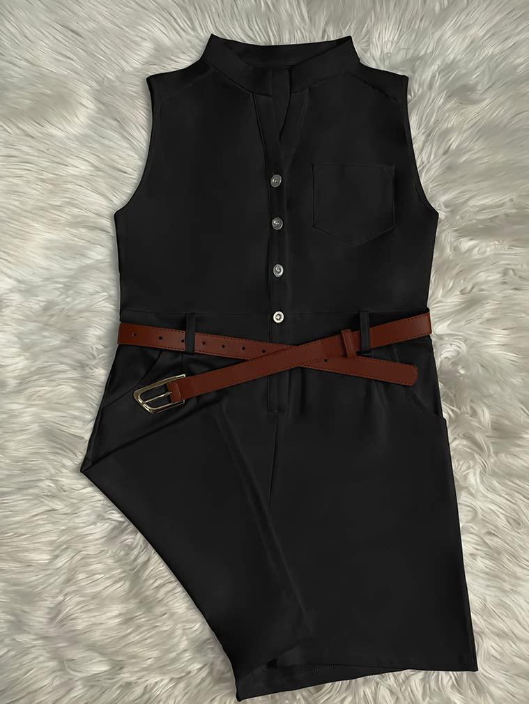 XXTAXN Women's Sexy V Neck Rompers One Piece Short Jumpsuit with Belt And Pockets Black - Bona Fide Fashion