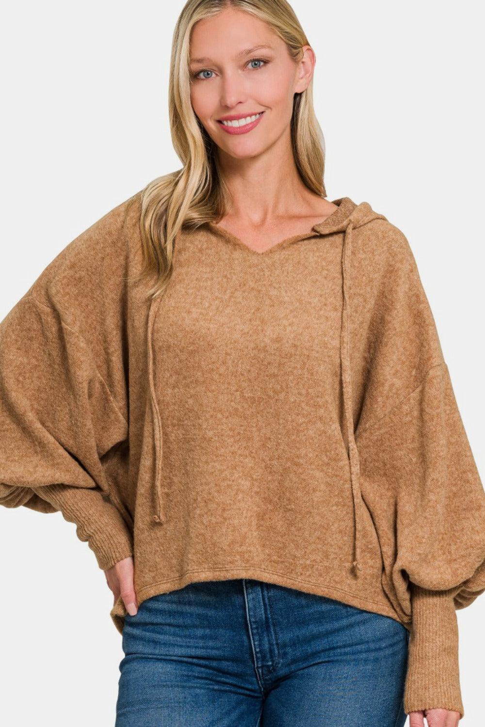 Zenana Brushed Hacci Drop Shoulder Cropped Hoodie - Bona Fide Fashion