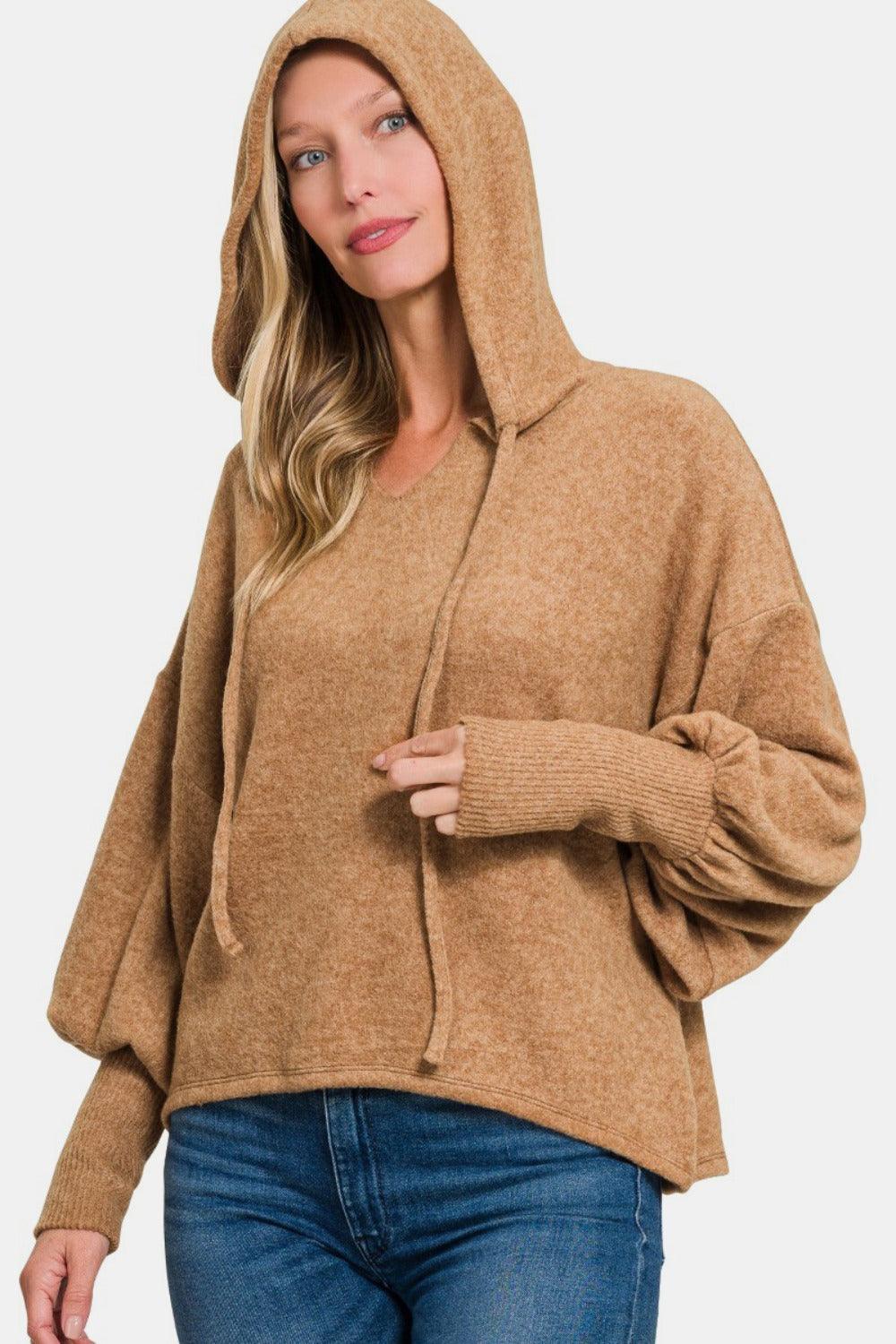 Zenana Brushed Hacci Drop Shoulder Cropped Hoodie - Bona Fide Fashion